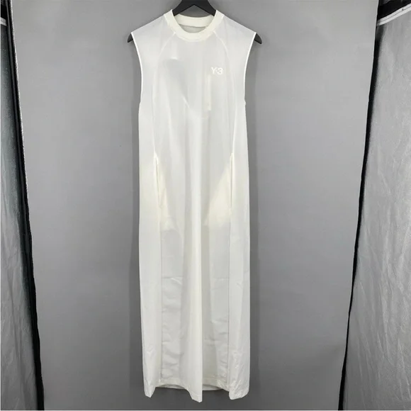 Y-3 X Adidas Sleeveless Maxi Dress Womens LARGE White Sporty Tonal Athletic RARE - Picture 1 of 16